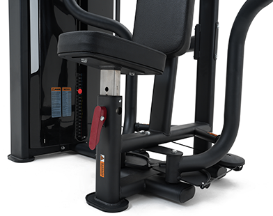 Insight Fitness Pectoral Fly - SA002 with black seat and red lever on a white background