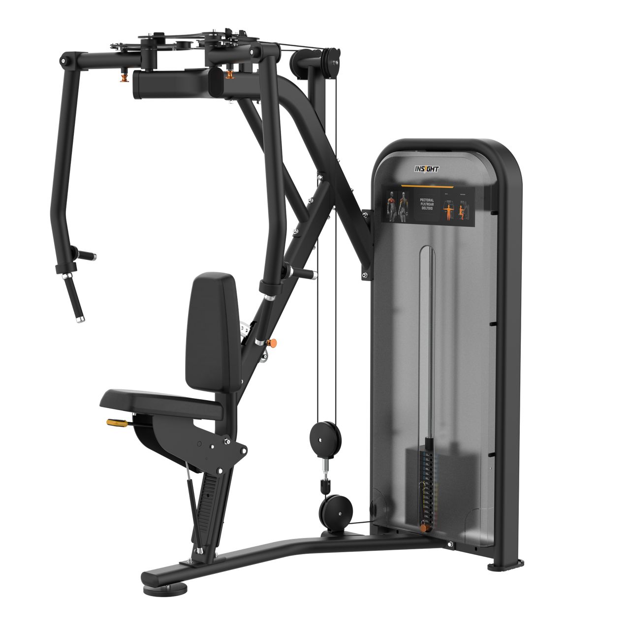 Insight Fitness Pectoral Fly & Rear Deltoid - BE8003 with black frame and gray console on a white background
