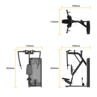 Thumbnail for Dimensions of a piece of Insight Fitness Pectoral Fly & Rear Deltoid - BE8003 shown from different angles on a white background.