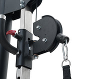 Thumbnail for Close-up of a Insight Fitness SA Series Dual Adjustable Pulley - SA021 black metal pulley system on a white background