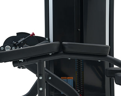 Close-up of a Insight Fitness SA Series Leg Curl - SA015D with visible components on a white background