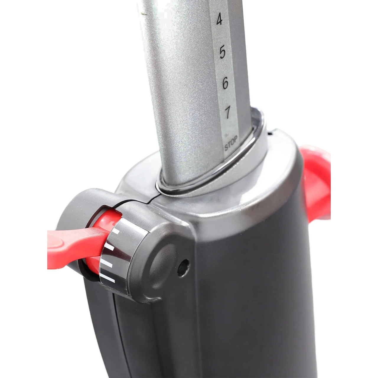 Close-up of a Insight Fitness SPINNING BIKE - SS-6000 with a silver blade and red accents on a white background