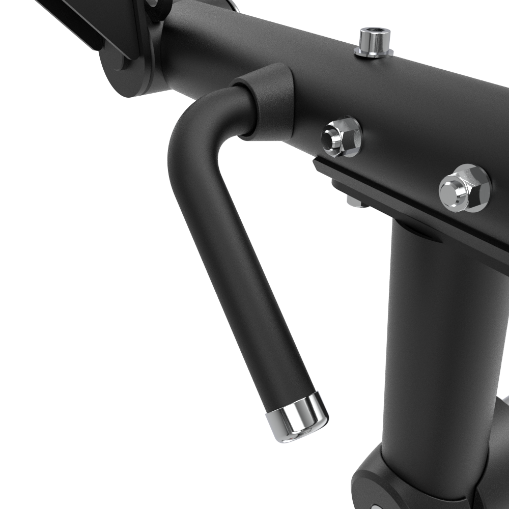 Close-up of a Insight Fitness SQUAT Machine - SH021 with chrome accents on a white background