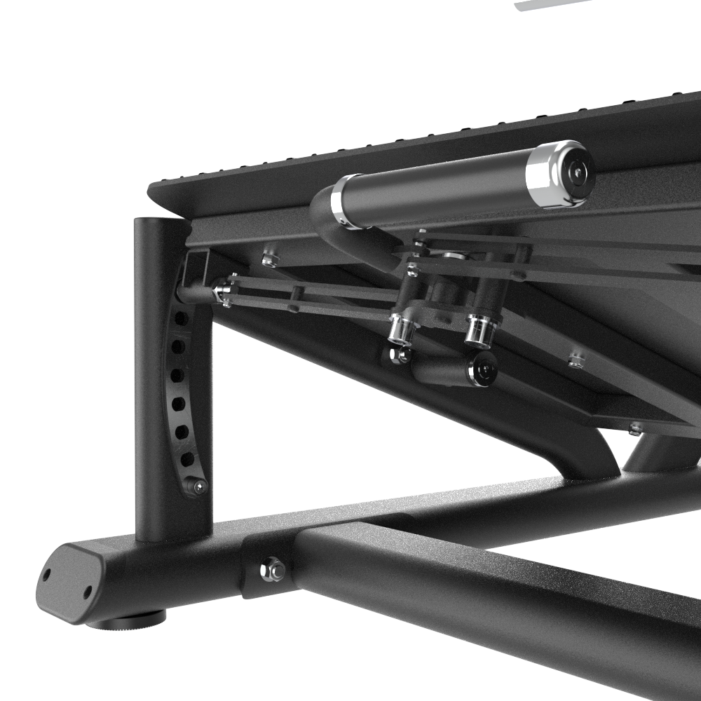 Close-up of a Insight Fitness V Squat - SH038 table with visible screws on a white background