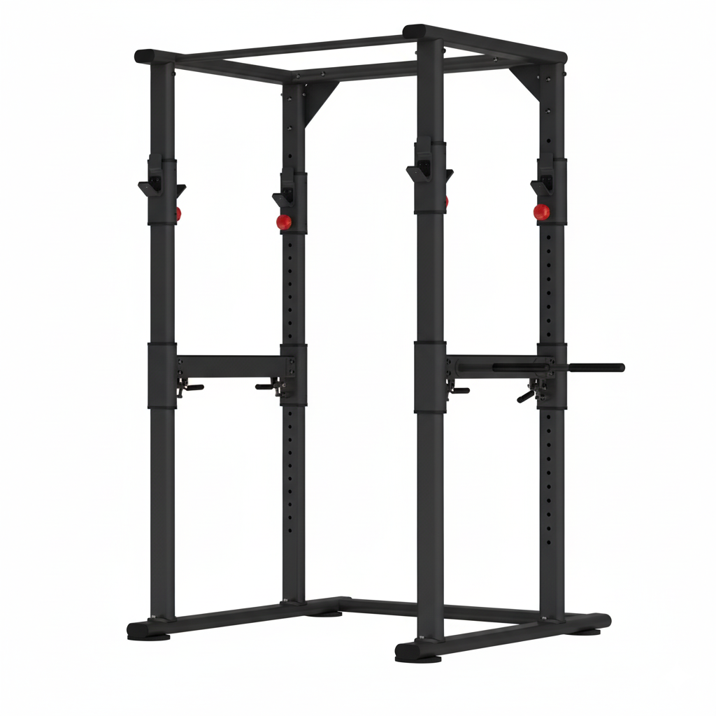 Black power rack on a white background