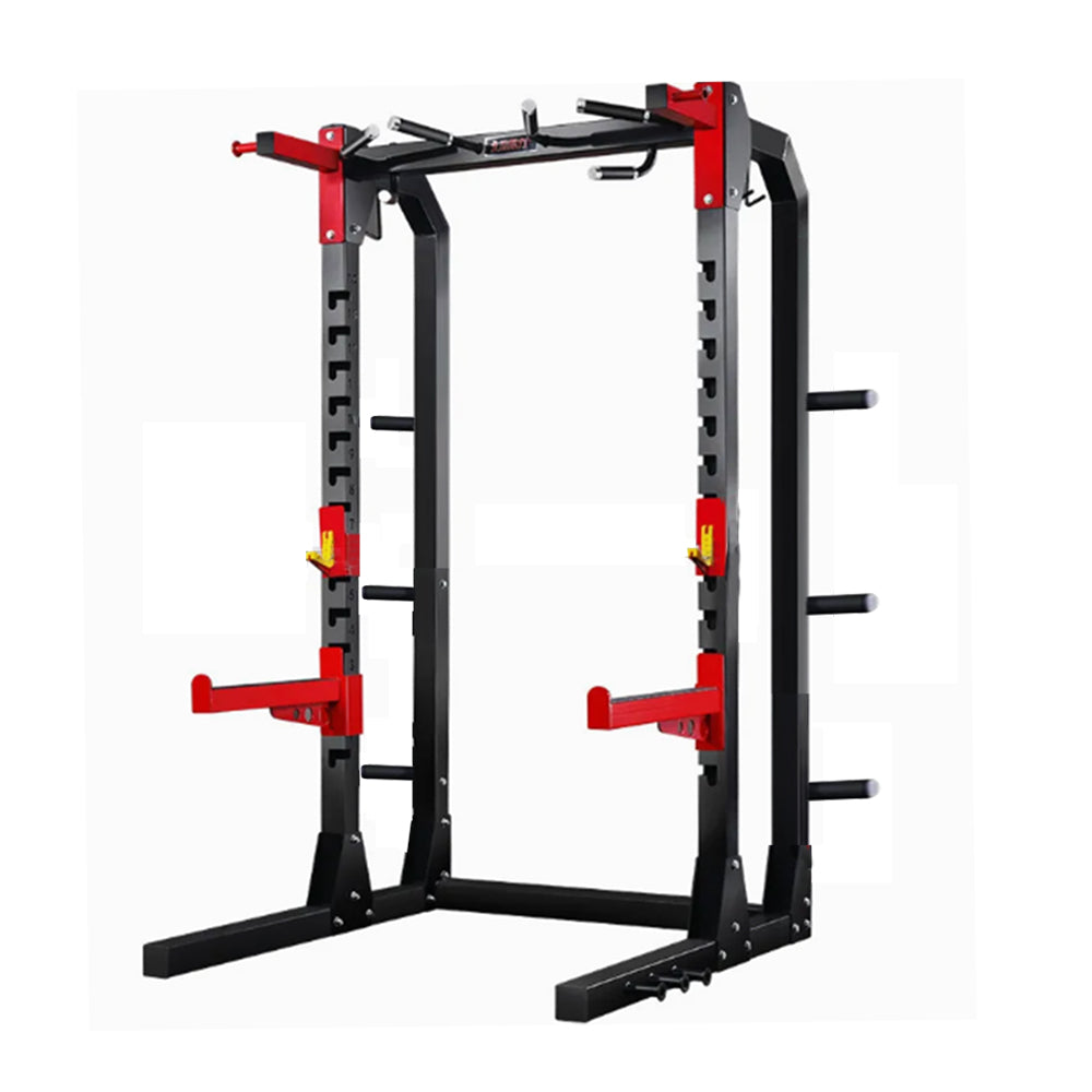 Half Cage Squat Rack J611 with 120 kg Speckle Bumper Plates and Adjustable Bench A8007 (Bundle)