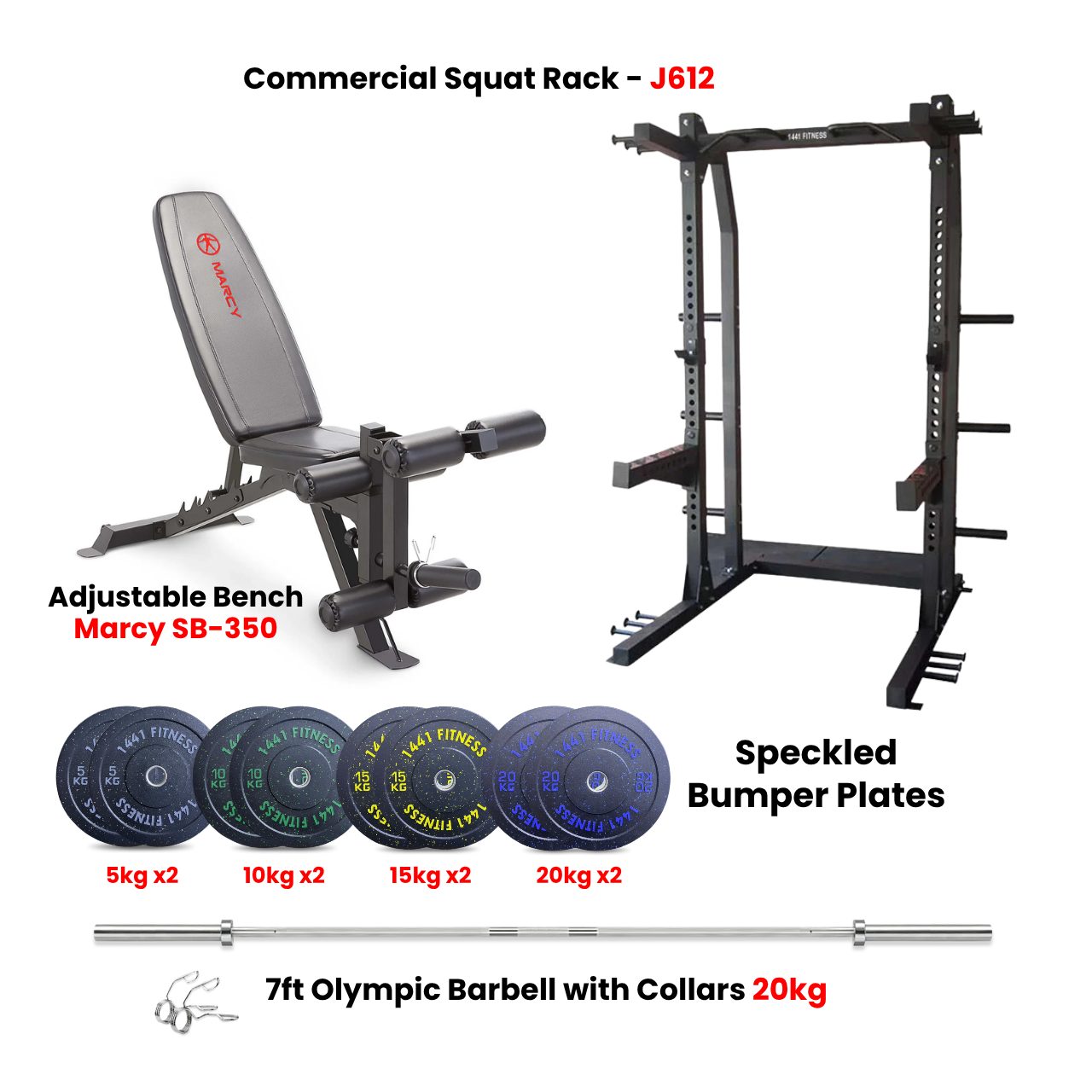 J612 Squat Rack Combo with Plate Set and Bench - Bundle Offer