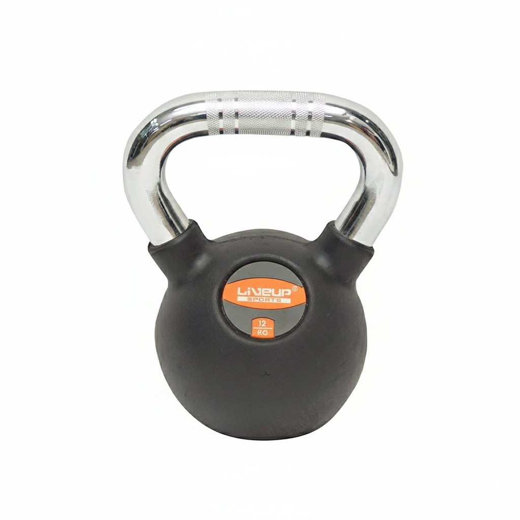 LiveUp Rubber Coated Kettlebell Black Color - LS2044 - 12KG