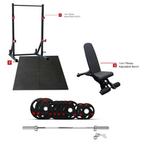 Thumbnail for كومبو ديل - 1441 حامل سكوات للياقة البدنية MDL65 + 7 قدم باربل مع 80 كجم طقم أطباق ثلاثي القبضة + مقعد قابل للتعديل A8007