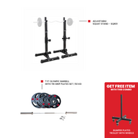 Thumbnail for Adjustable Squat Stand - SQR01 7 Ft Olympic Barbell with Tri Grip Plates Set | 50 kg