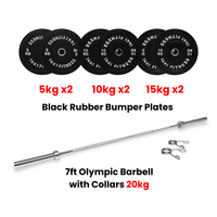 Thumbnail for Black Bumper Plates with 7 Ft Olympic Bar - 100 Kg Set - Bundle Offer