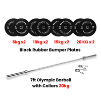 Thumbnail for Black Bumper Plates with 7 Ft Olympic Bar - 120 Kg Set - Bundle Offer