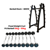 Thumbnail for Fixed Weight Curl PU Barbell Set with Rack - 10 Kg to 50 Kg - Bundle Offer