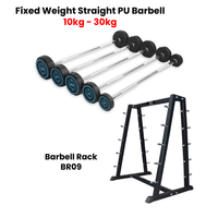 Thumbnail for Fixed Straight PU Barbell Set - 10 Kg to 30 Kg with Rack - Bundle Offer