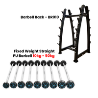 Thumbnail for Fixed Straight PU Barbell Set with Rack - 10 Kg to 50 Kg - Bundle Offer