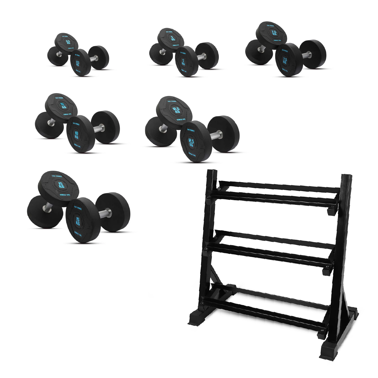 41fC91 Multi Function Smith Machine Home Gym Bundle Offer  - PRO4 - PU Round Dumbbell Set 2.5 KG to 15 KG with 3 Tier Rack