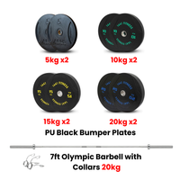 Thumbnail for PU Black Bumper Plates with 7 Ft Bar - 120 Kg Set - Bundle Offer