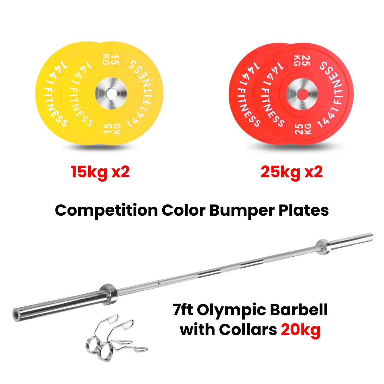 Premium Competition Rubber Bumper Plates with 7 Ft Olympic Bar - 100 KG set - Bundle Offer