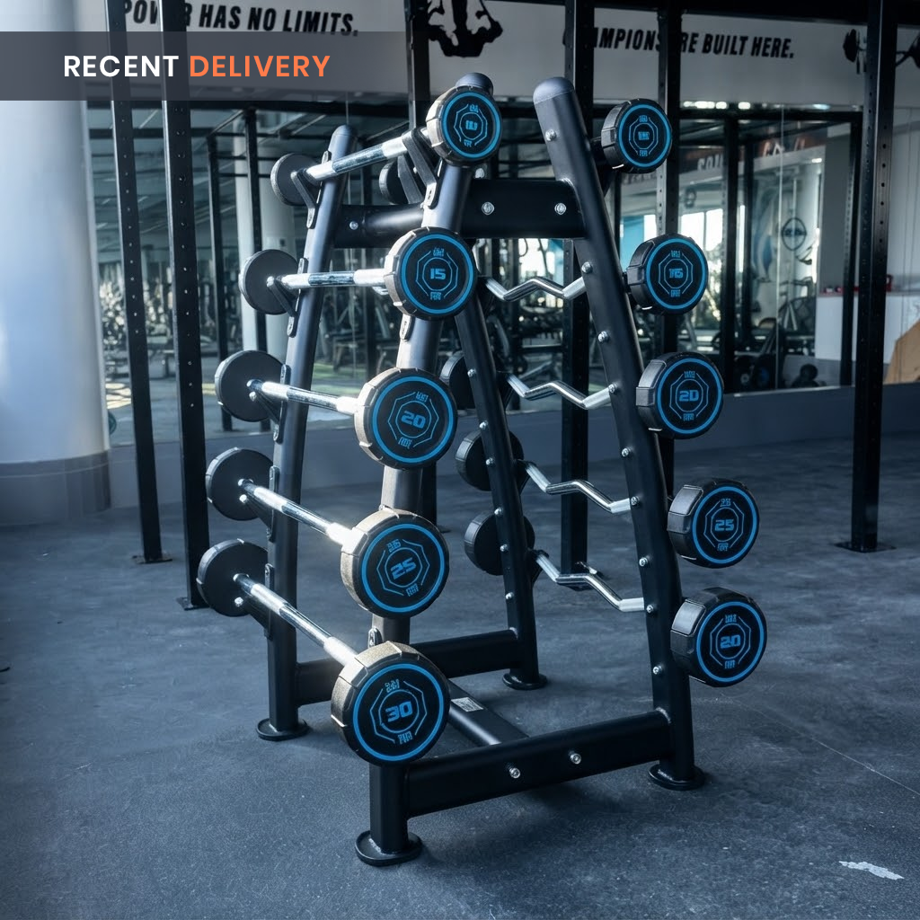 Fixed Straight & Curl PU Barbell Set with Rack - 10 kg to 30 kg - Bundle Offer