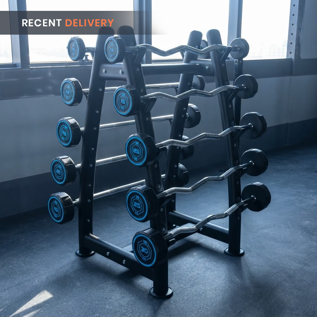 Fixed Straight & Curl PU Barbell Set with Rack - 10 kg to 30 kg - Bundle Offer