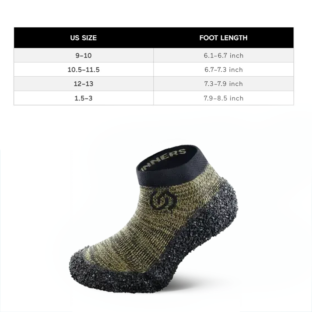 Skinners Kids Barefoot Socks 1.0 - Olive Green (Size 30-32)