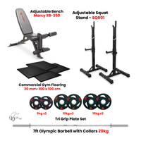 Thumbnail for Squat Rack SQR01 with 80 Kg Tri-Grip Plate Set & Flooring with Adjustable Bench (Bundle)