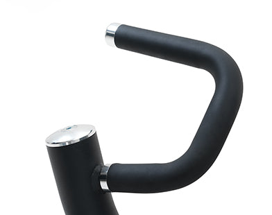 Close-up of a The Insight Fitness Low Row - SA005 handlebar with silver accents on a white background