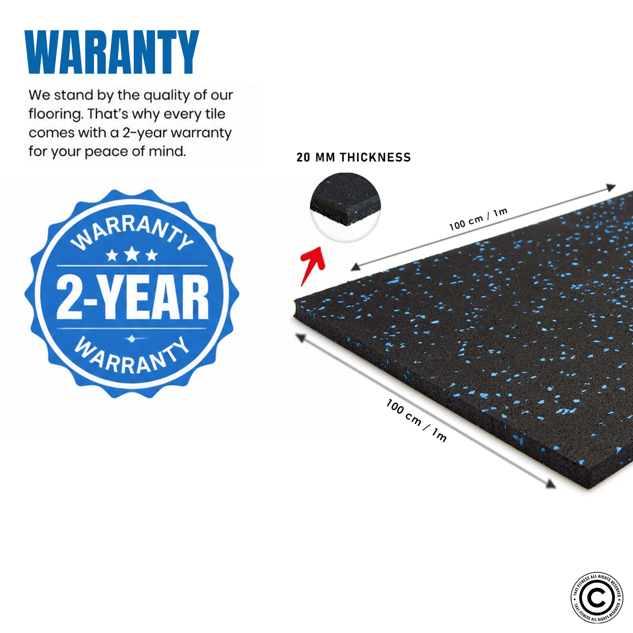 1441 Fitness Heavy-Duty Gym Tile 100 x 100 (cm) - 20 mm Grey