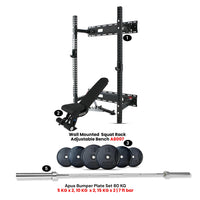 Thumbnail for Wall Mounted Squat Rack with 80 KG Bumper Plate Set & Adjustable Bench A8007 (Complete Home Gym Bundle)