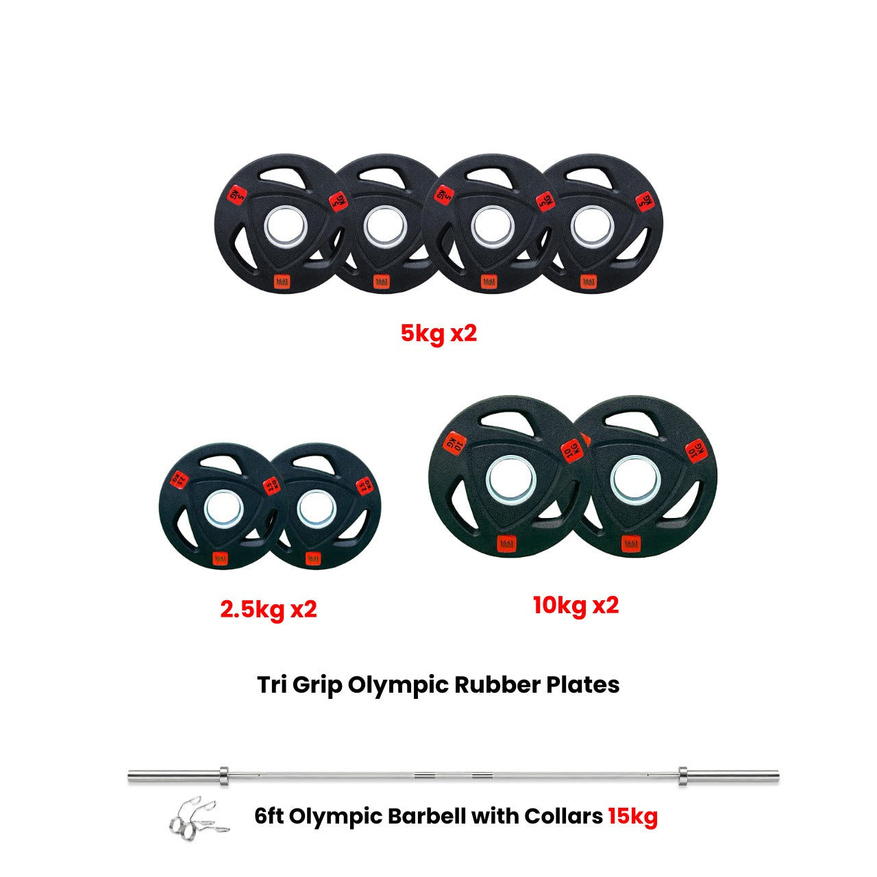 Tri Grip Plates with 6 Ft Olympic Bar - 60 Kg Set - Bundle Offer