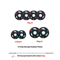 Thumbnail for Tri Grip Plates with 6 Ft Olympic Bar - 60 Kg Set - Bundle Offer
