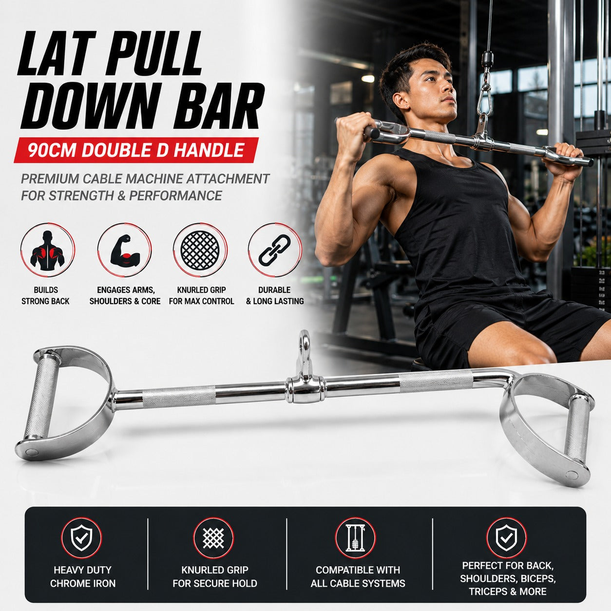Lat Attachment Double D Pull down - 90 cm