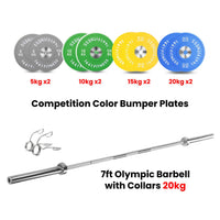 Thumbnail for Premium Color Bumper Plates with 7 Ft Olympic Bar - 120 Kg Set - Bundle Offer