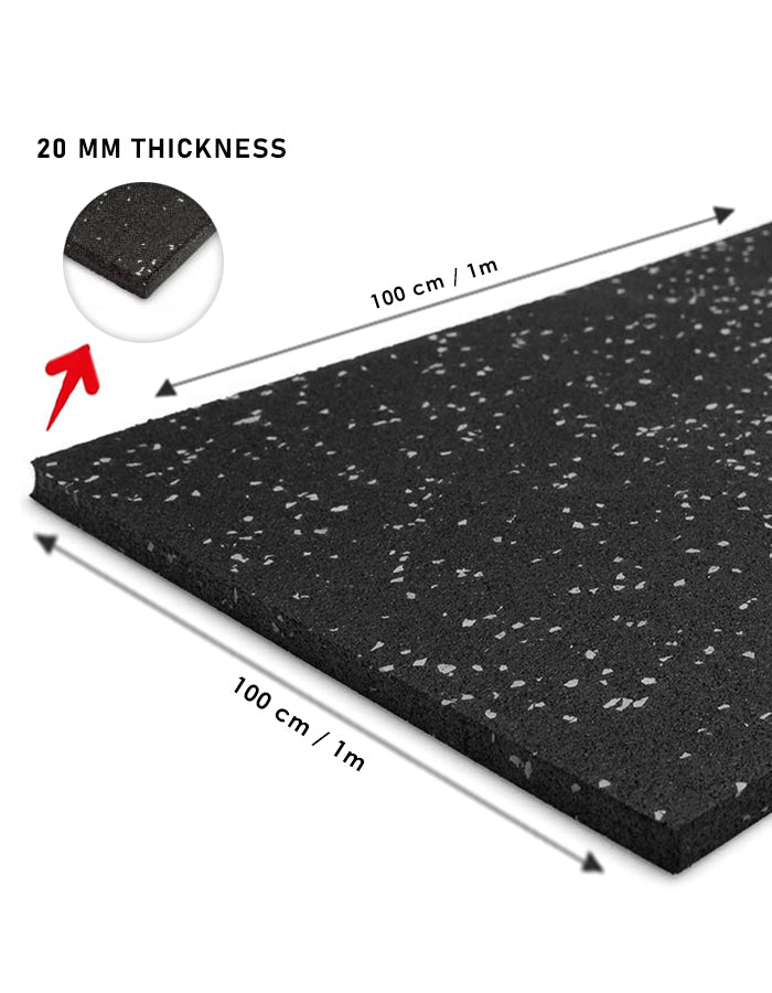 1441 Fitness Heavy-Duty Gym Floor Mats 100 x 100 (cm) - 20 mm Speckled Grey