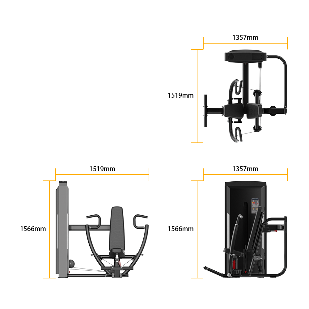 Insight Fitness Seated Chest Press - SA035 with dimensions labeled on a white background
