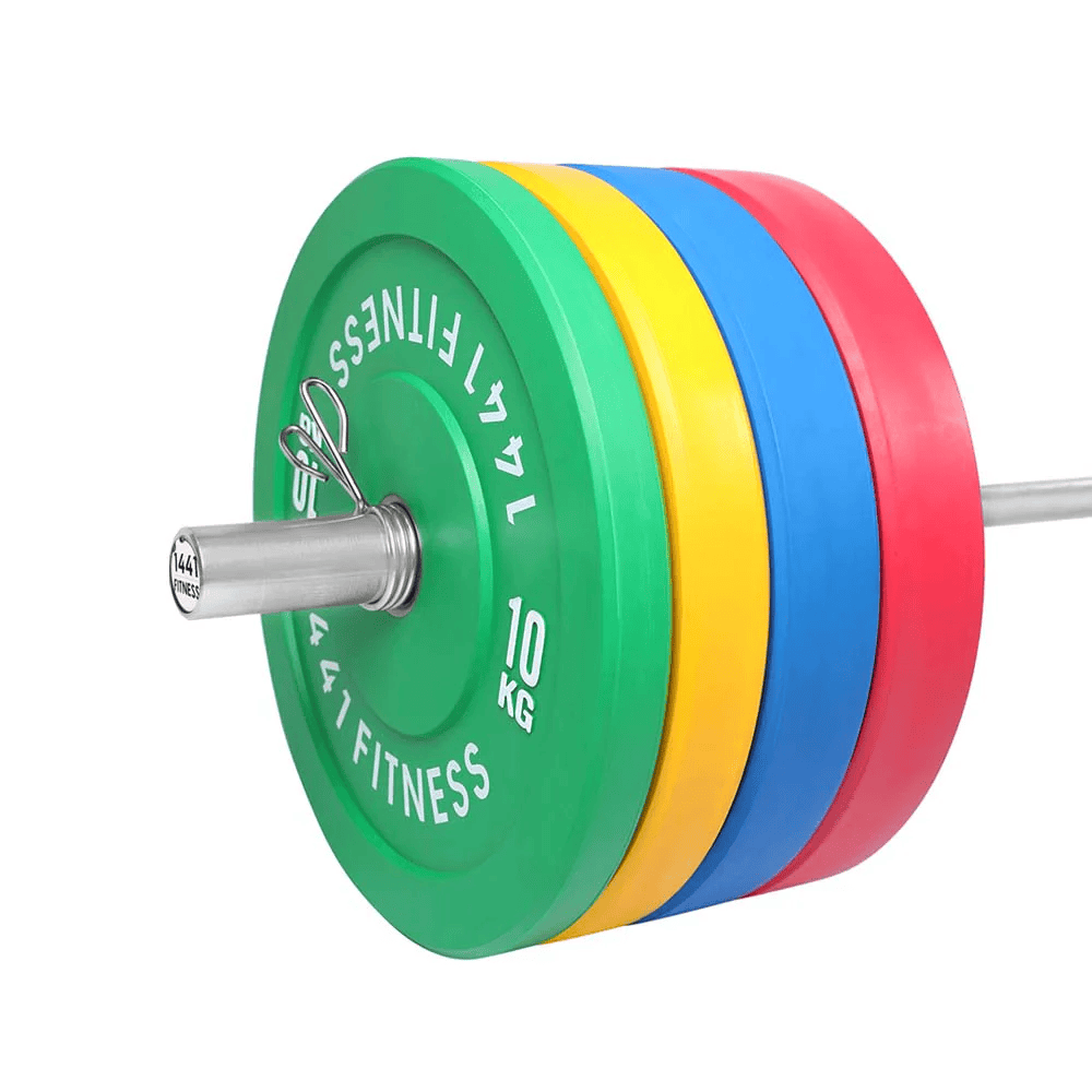 Premium Color Bumper Plates with 7 Ft Olympic Bar - 130 Kg Set - Bundle Offer