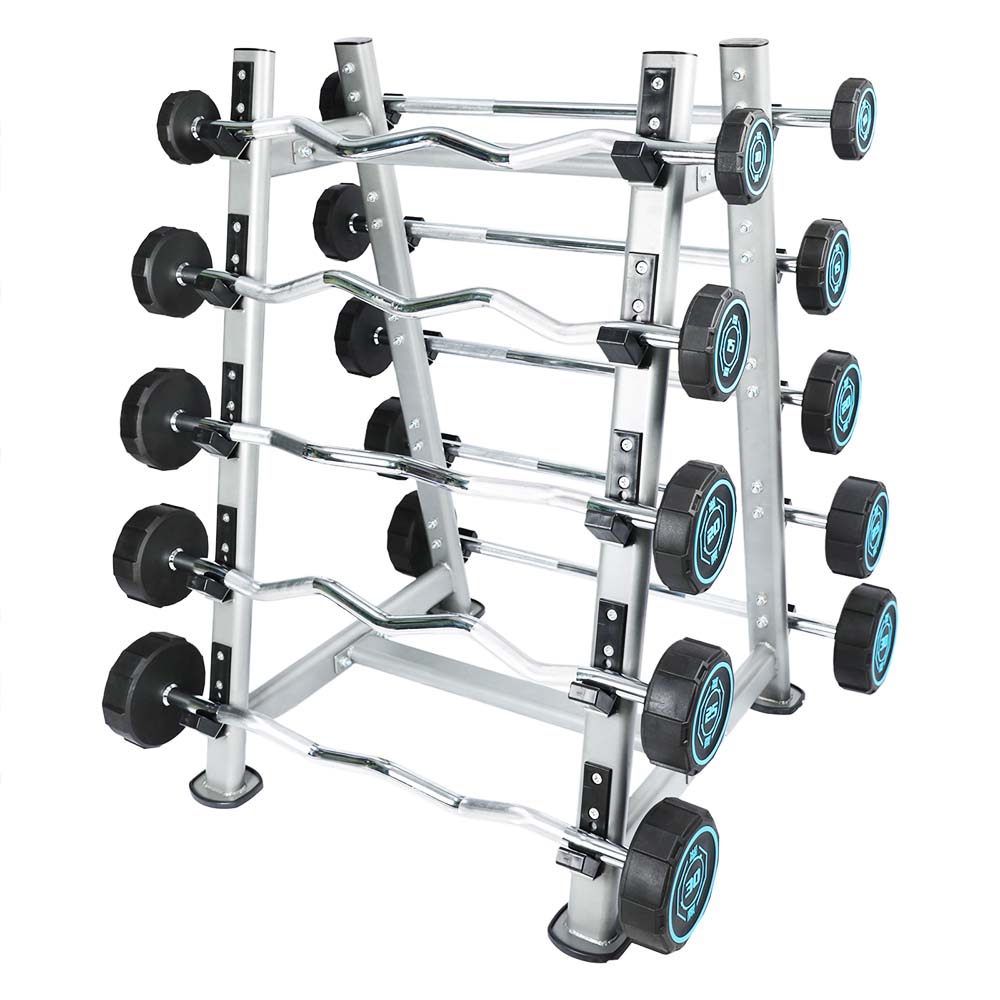 1441 Fitness Fixed Straight & Curl Barbell Weight Set with Rack - 10 kg to 30 kg (Set of 10)