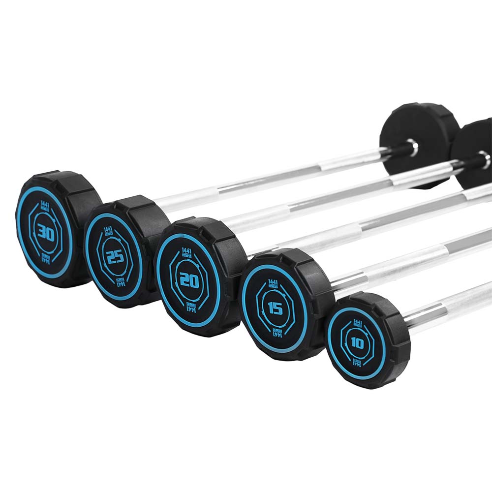 1441 Fitness Fixed Straight & Curl Barbell Weight Set with Rack - 10 kg to 30 kg (Set of 10)