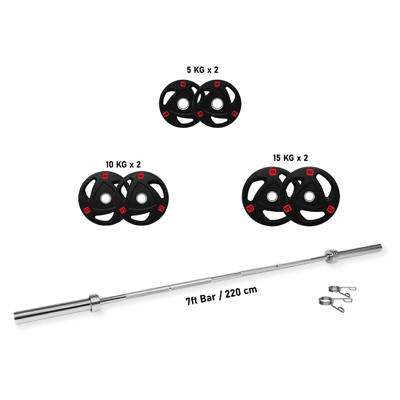 SQR03 Adjustable Squat Rack and Tri Grip Plates with 7 Ft Bar 80 KG Set (Bundle)