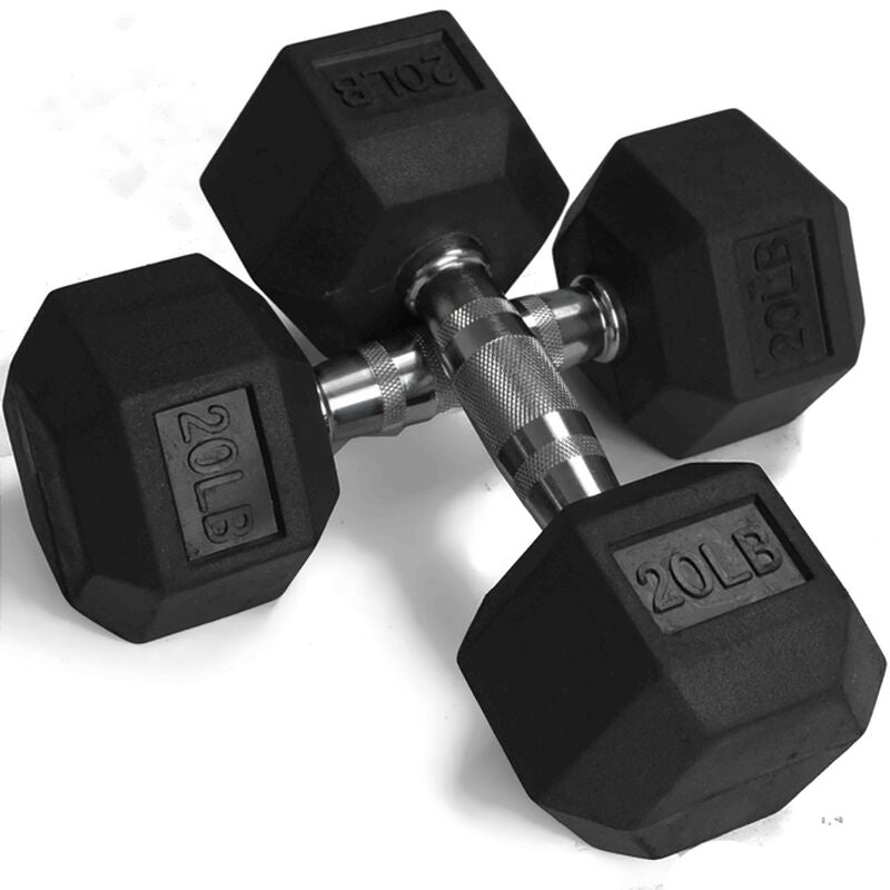 1441 Fitness Rubber Hex Dumbbells in Pounds 5 - 50 Lbs (Sold In Pair) | Weight in LBS | Tough & Durable | Chrome Plated Economical Handle