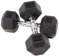 Thumbnail for 1441 Fitness Rubber Hex Dumbbells in Pounds 5 - 50 Lbs (Sold In Pair) | Weight in LBS | Tough & Durable | Chrome Plated Economical Handle
