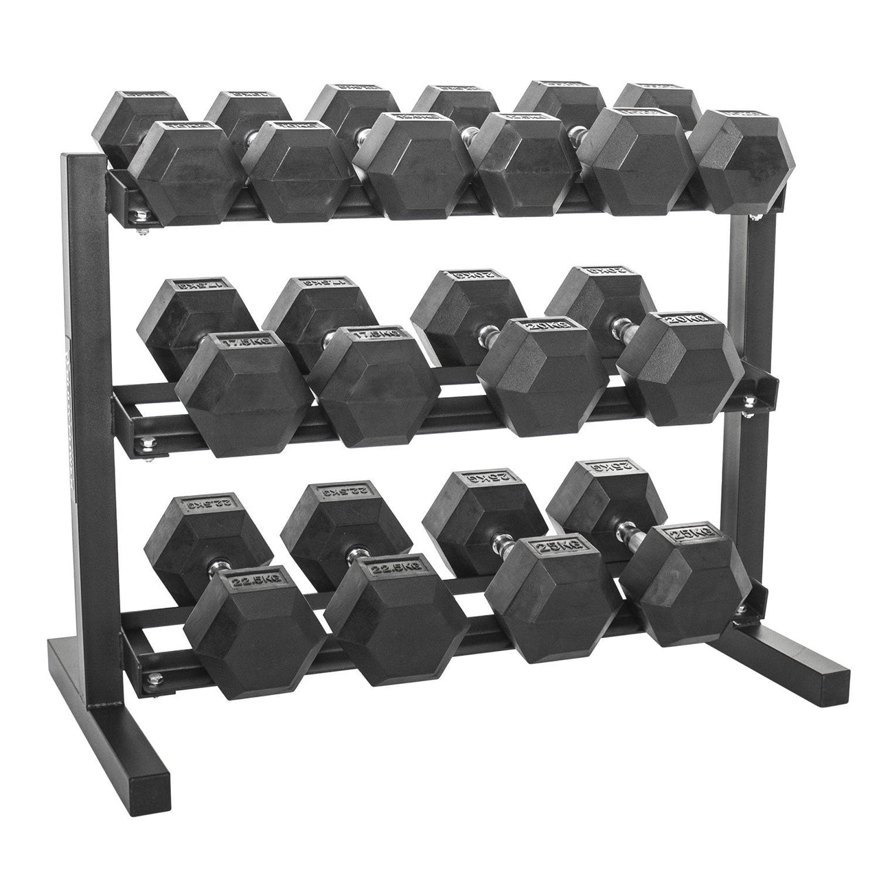 Combo Offer - Hex Dumbbell Set 2.5 Kg to 20 Kg with Dumbbell Rack and Flat Bench A0011