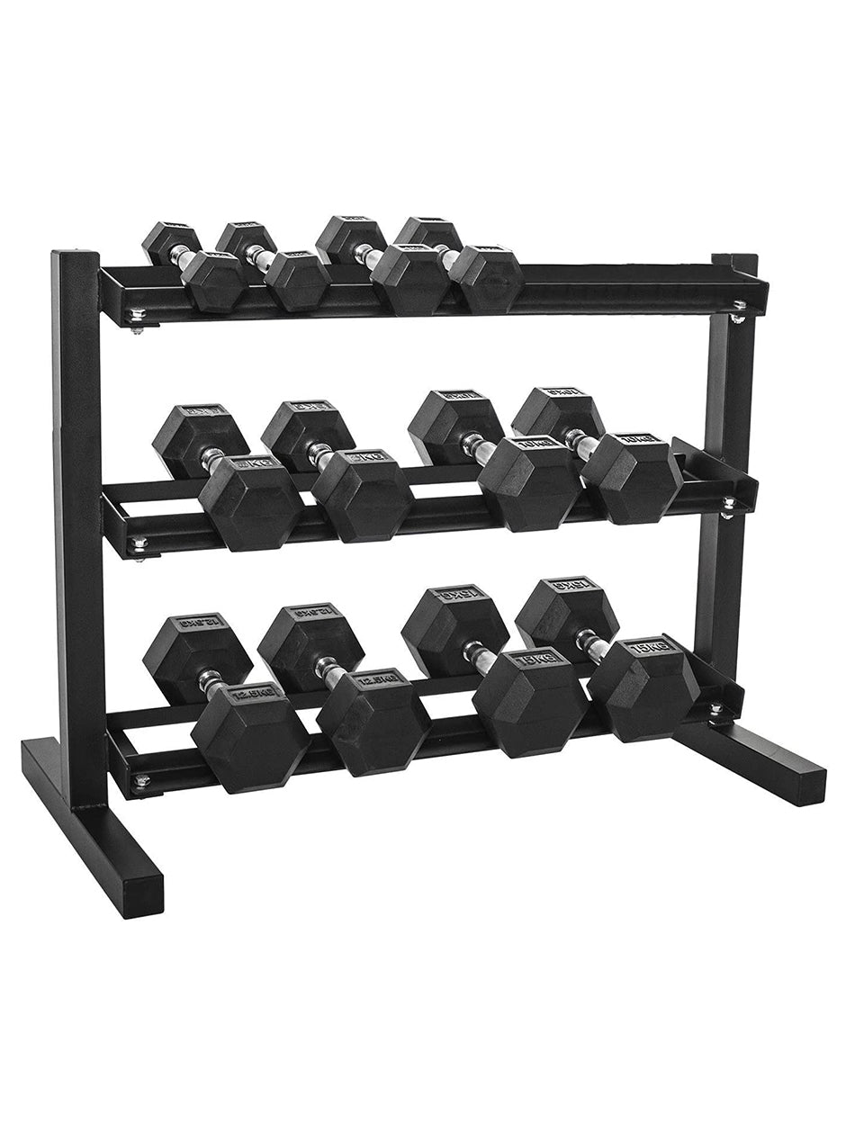 Hex Dumbbell Set 2.5 Kg To 15 KG (6 Pairs) With 3 Tier Dumbbell Rack