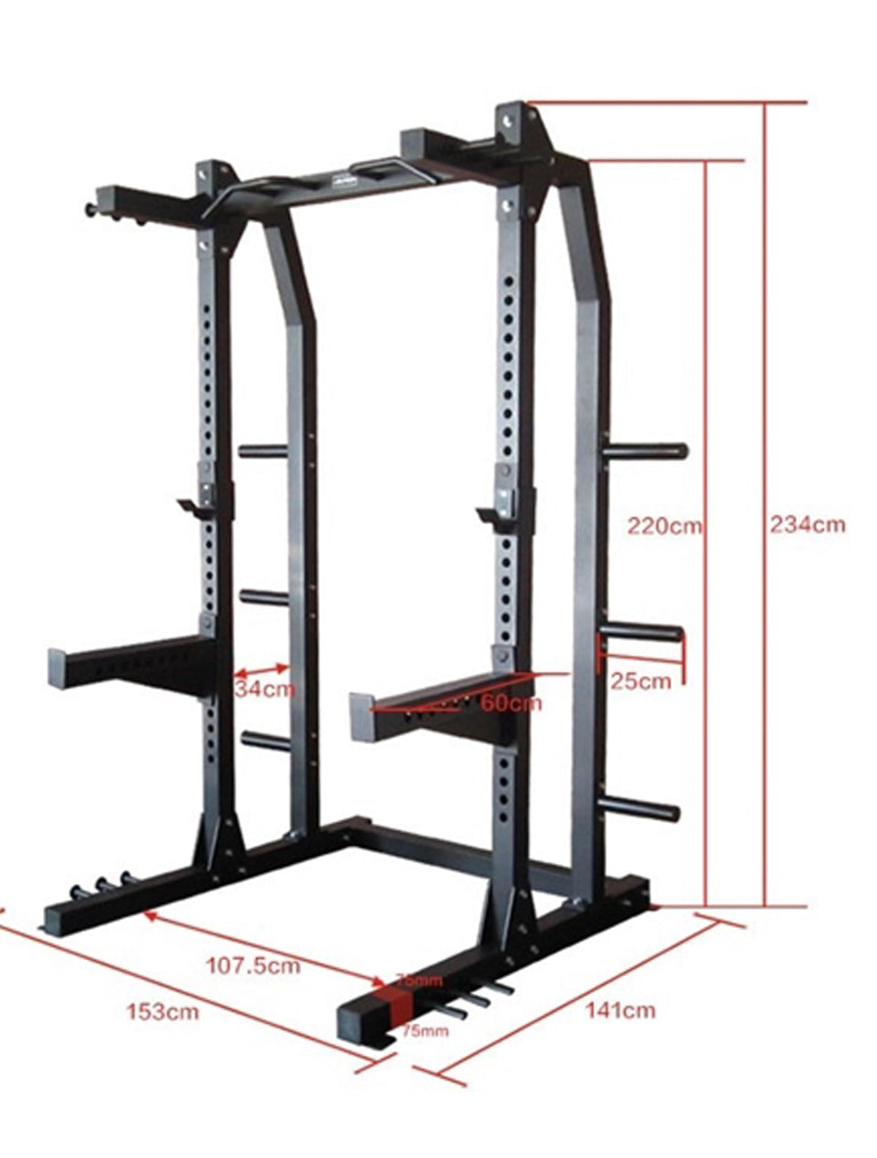 1441 Fitness Heavy Duty Semi Commercial Half Cage Squat Rack with Pull Up Bar J611